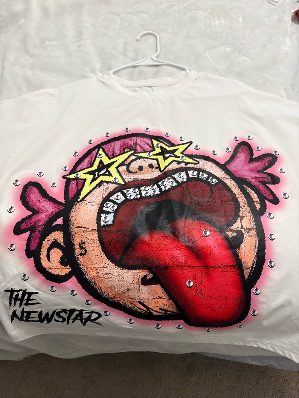 ROMWE White Graphic Tee with Pink and Red Pop Art Face